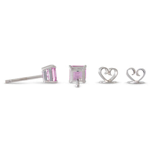 Square Pink Sapphire Studs