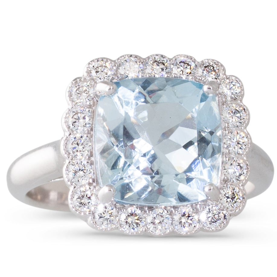 Cushion Cut Aquamarine Cluster Ring