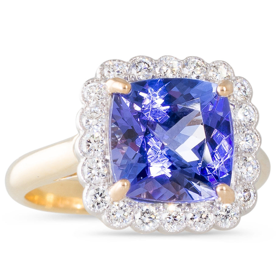 Cushion Cut Tanzanite Cluster Ring