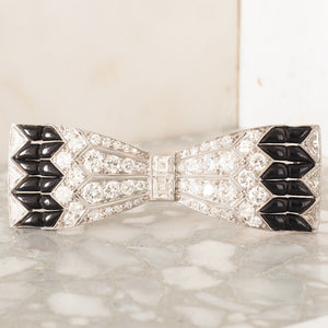 Diamond & Onyx Bow Brooch