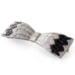 Diamond & Onyx Bow Brooch