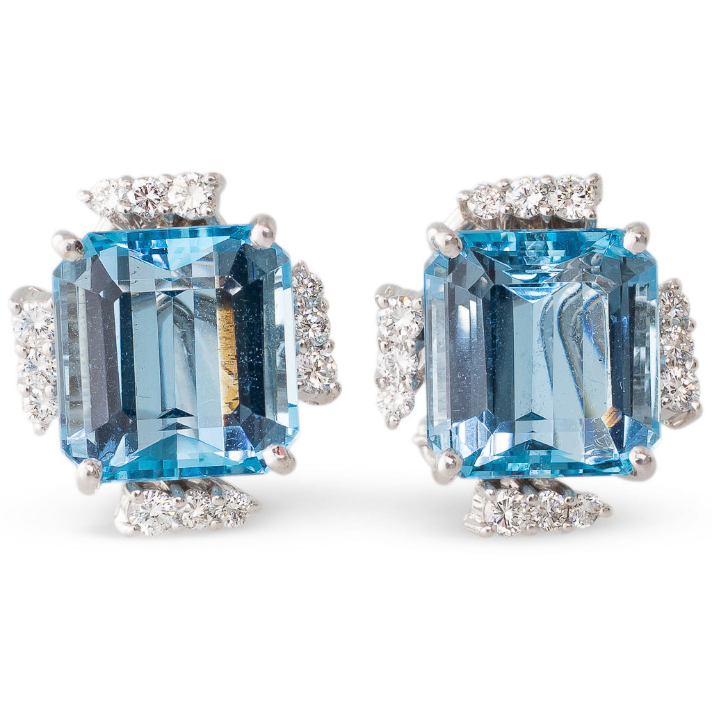 Aquamarine & Diamond Stud Earrings