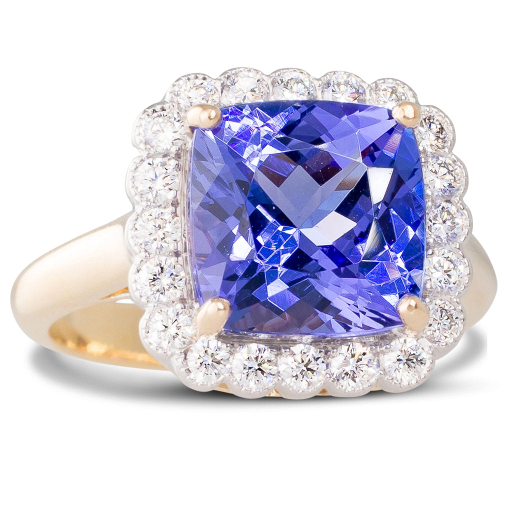 Cushion Cut Tanzanite Cluster Ring