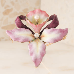 Enamel Orchid Brooch