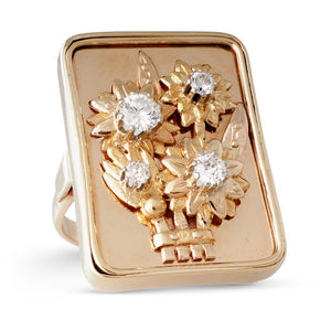 Floral Panel Ring with Diamonds