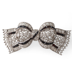 Art Deco Onyx Diamond Bow Brooch