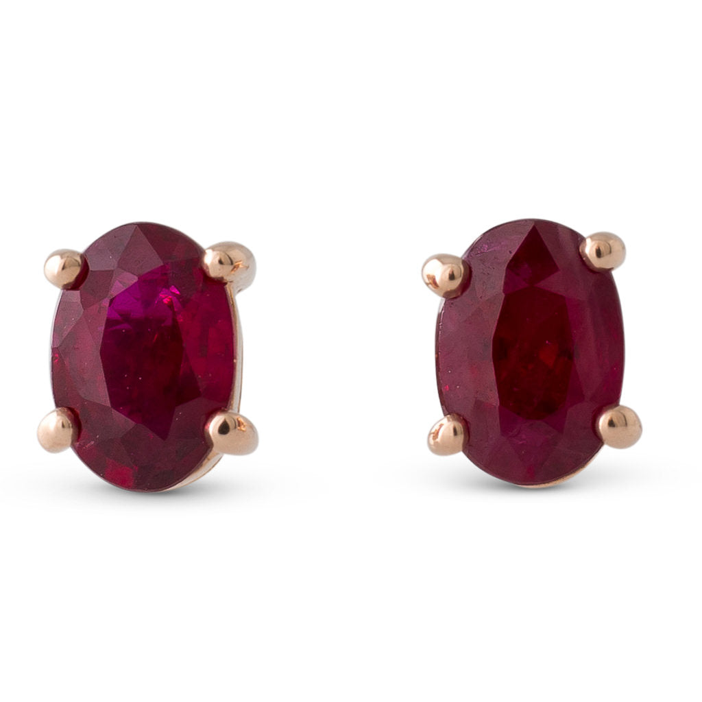Rose Gold Ruby Stud Earrings