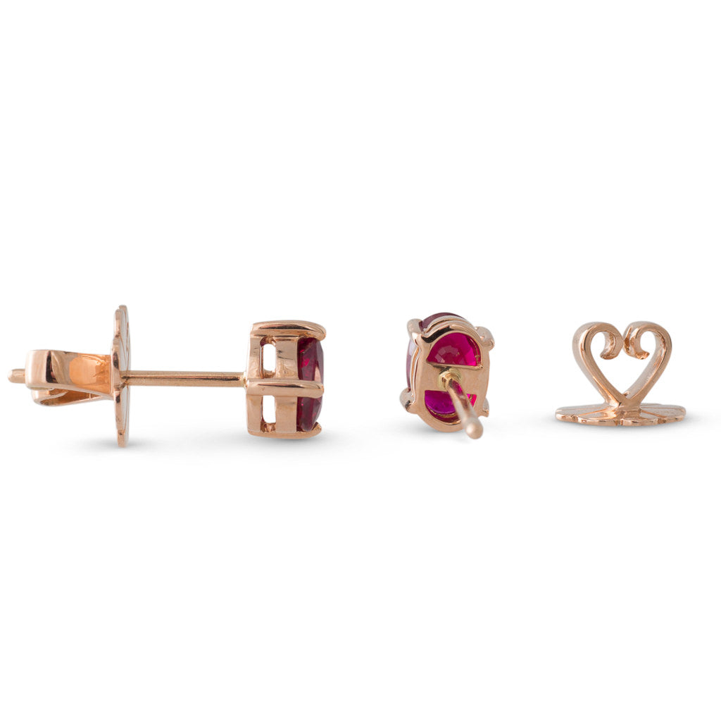 Rose Gold Ruby Stud Earrings
