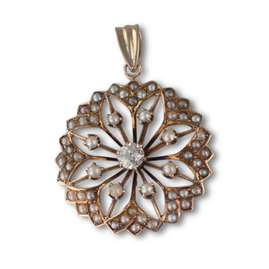 Circular Diamond and Pearl Pendant