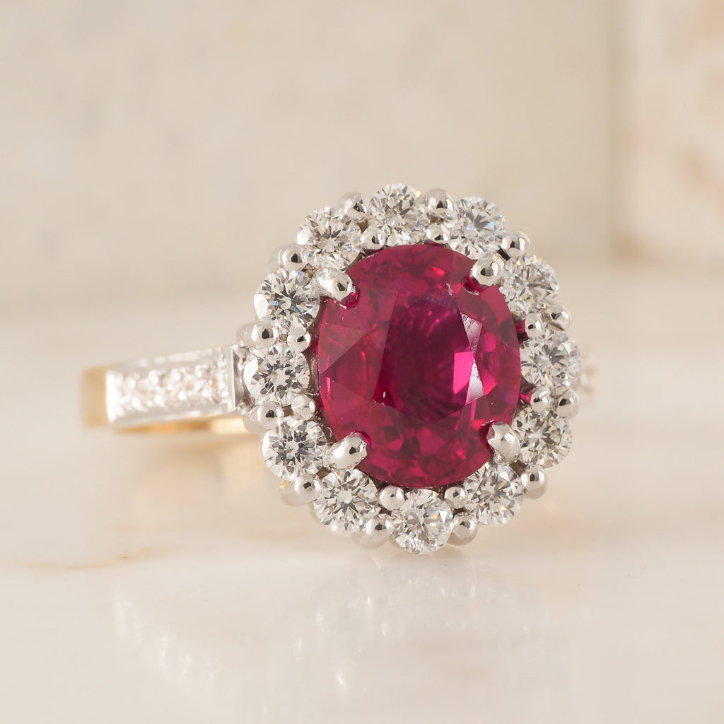 Unheated 2.16ct Ruby Cluster Ring