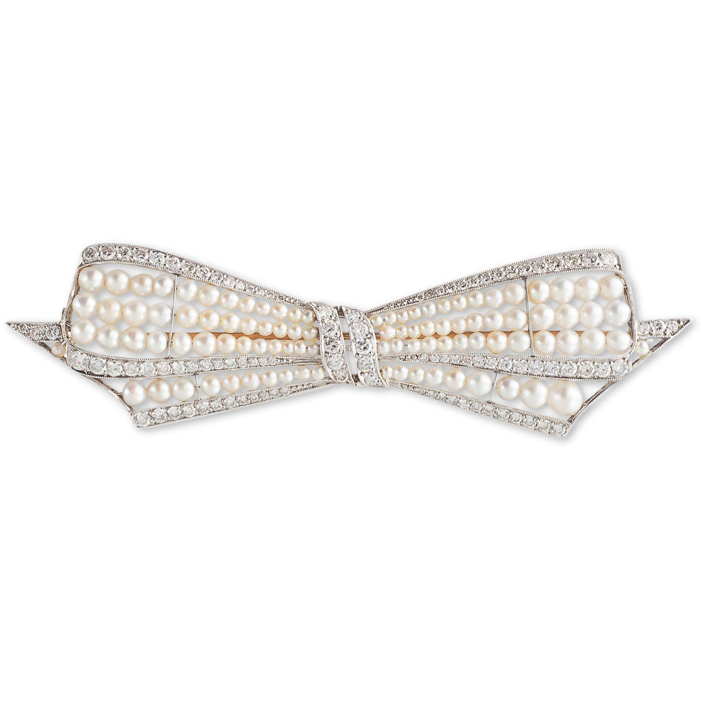 Pearl and Diamond Bow Brooch