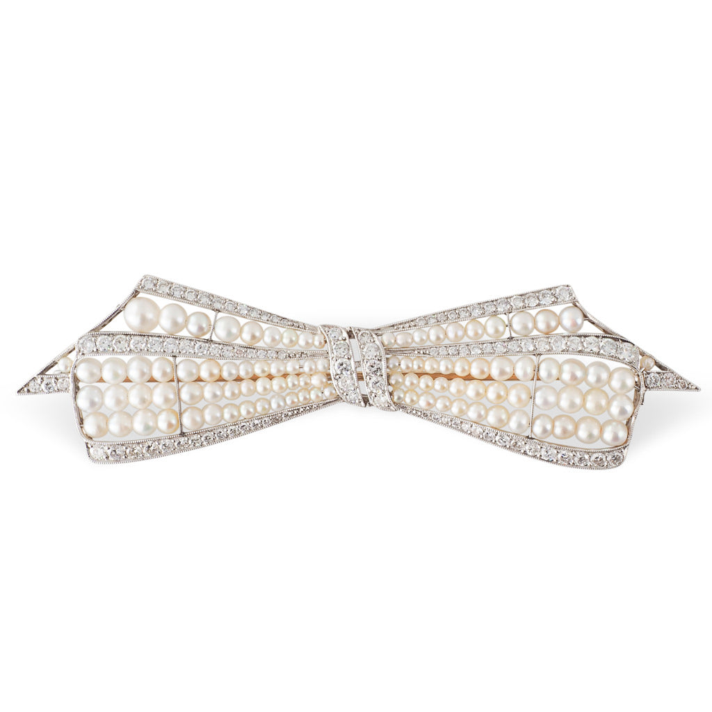 Pearl and Diamond Bow Brooch