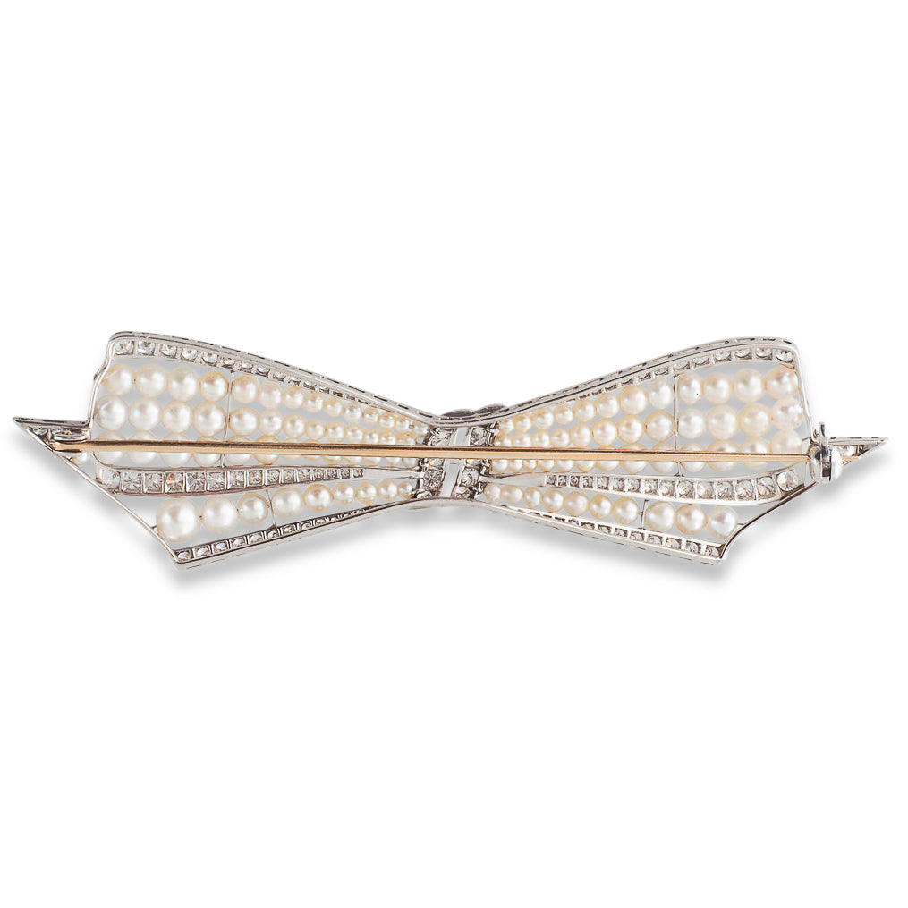 Pearl and Diamond Bow Brooch