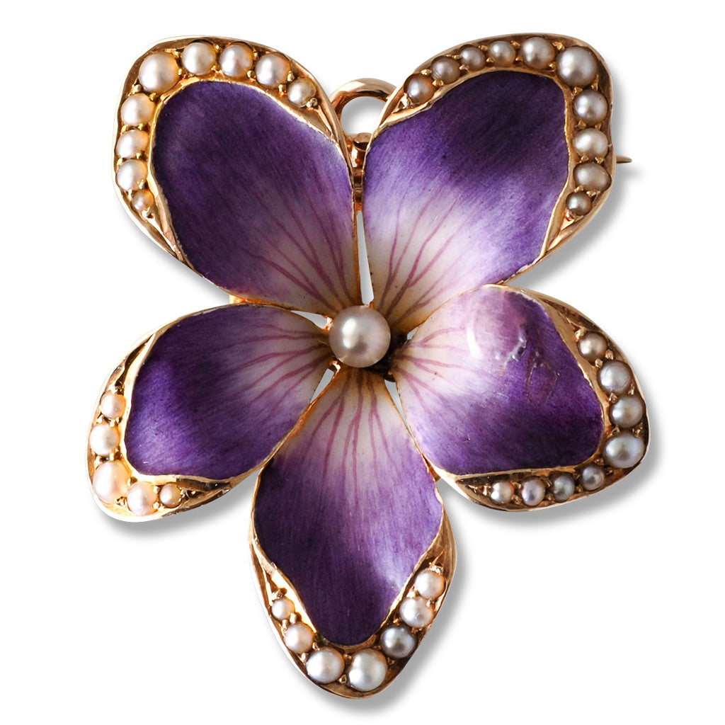 Purple Enamel Flower Brooch