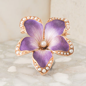 Purple Enamel Flower Brooch