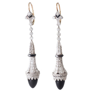 Antique Onyx and Diamond Earrings