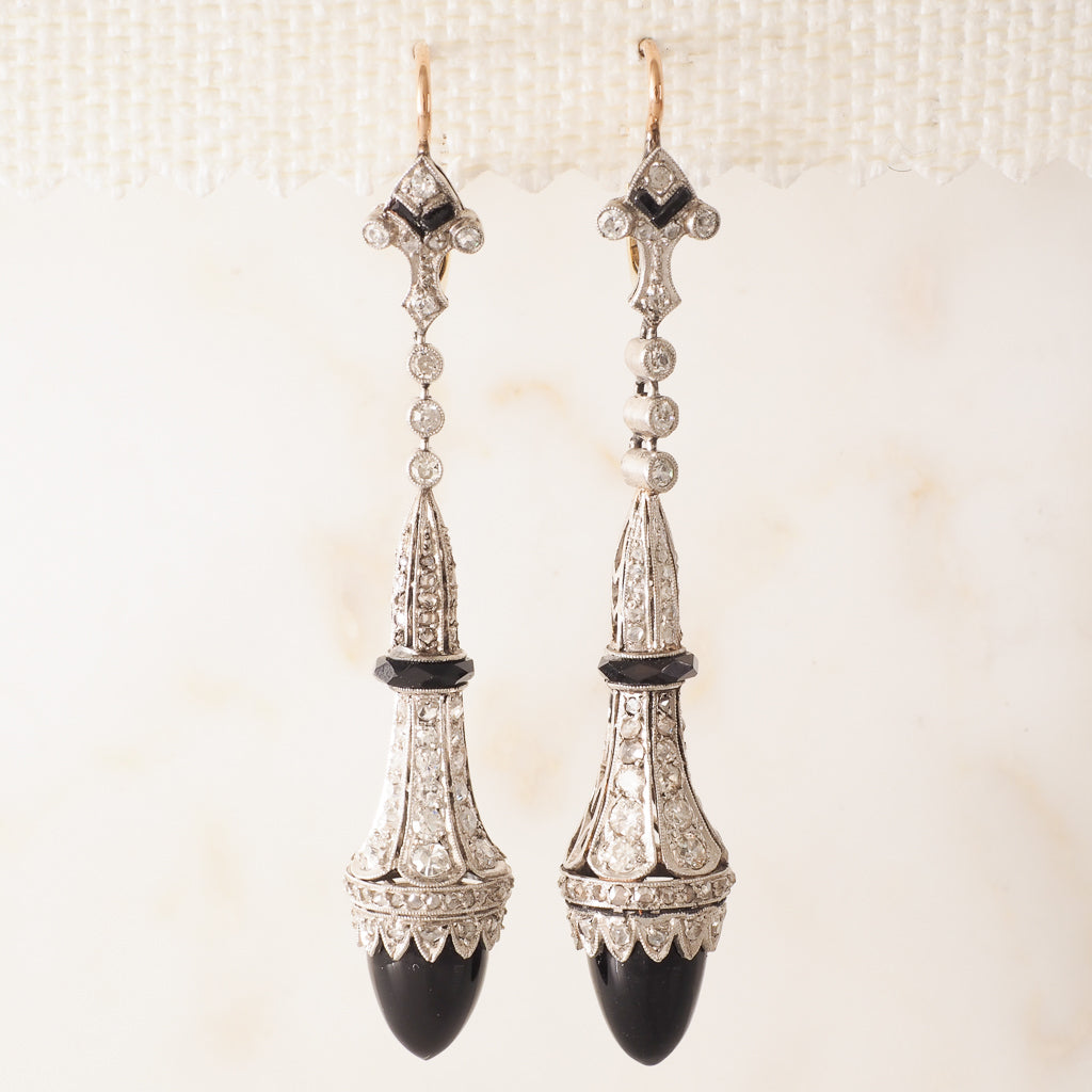 Antique Onyx and Diamond Earrings