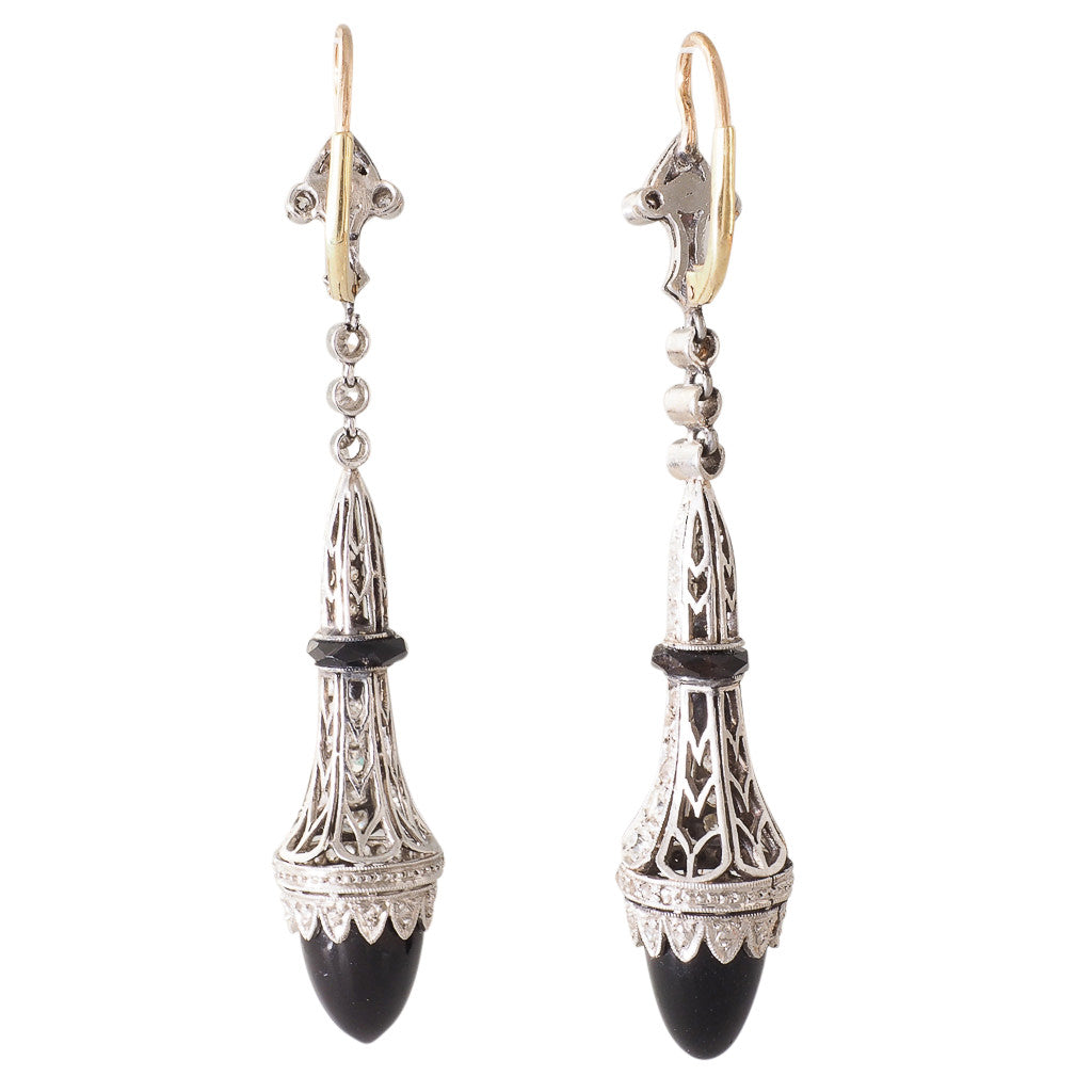 Antique Onyx and Diamond Earrings