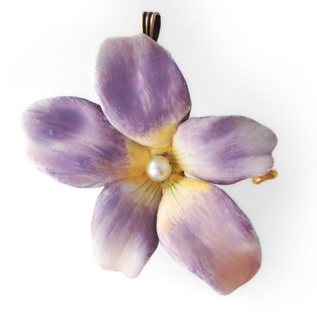 Mauve Enamel Flower Brooch