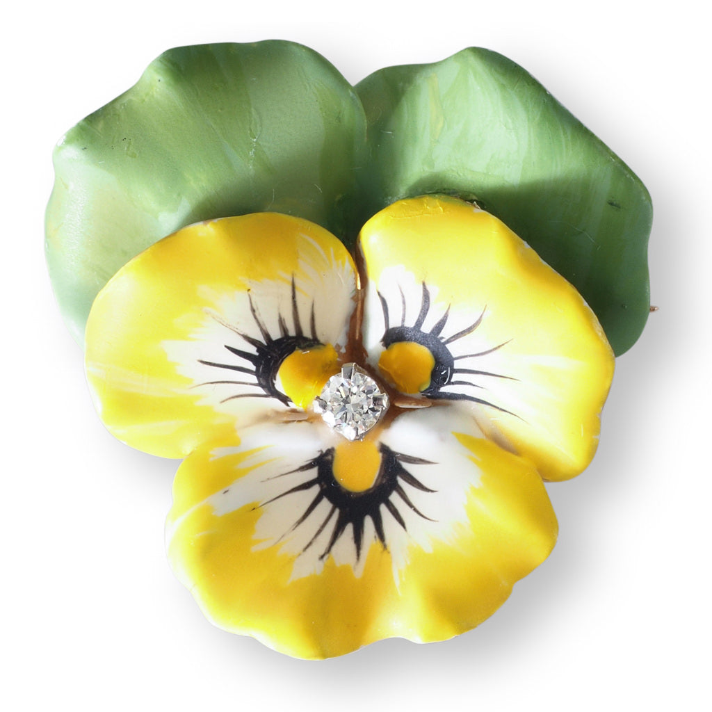 Green & Yellow Enamel Pansy Brooch