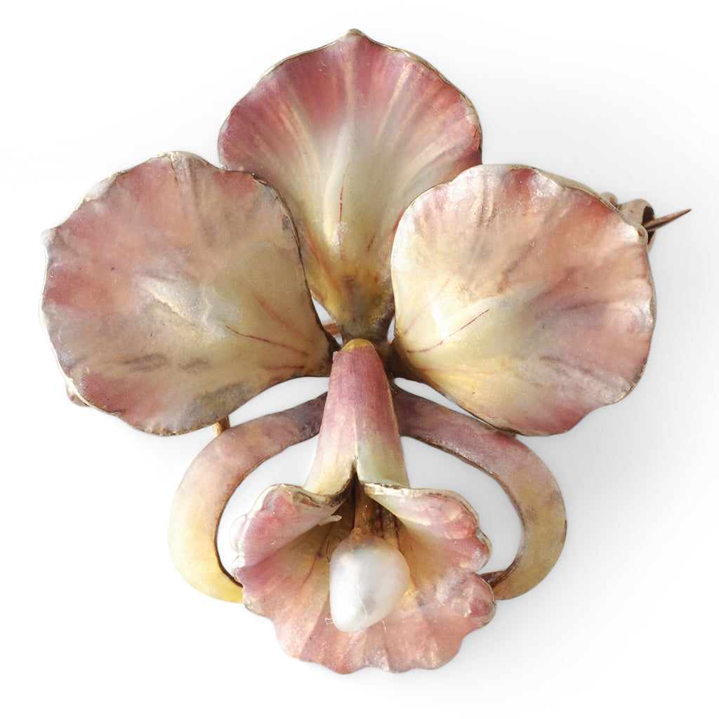 Pink Enamel Flower Brooch
