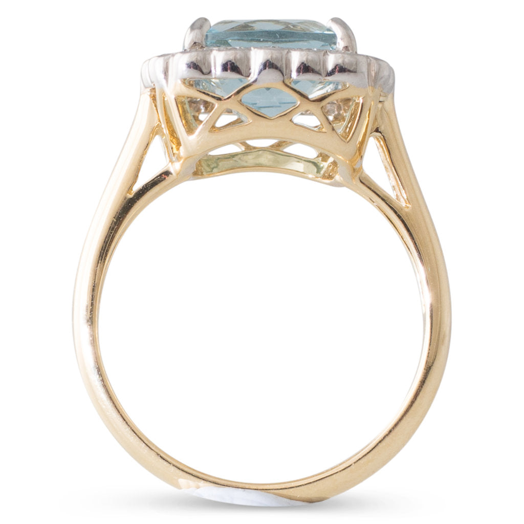 Cushion Cut Aquamarine Cluster Ring