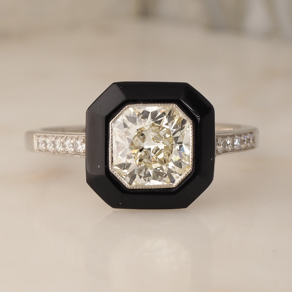 Onyx and 1.03ct Diamond Ring
