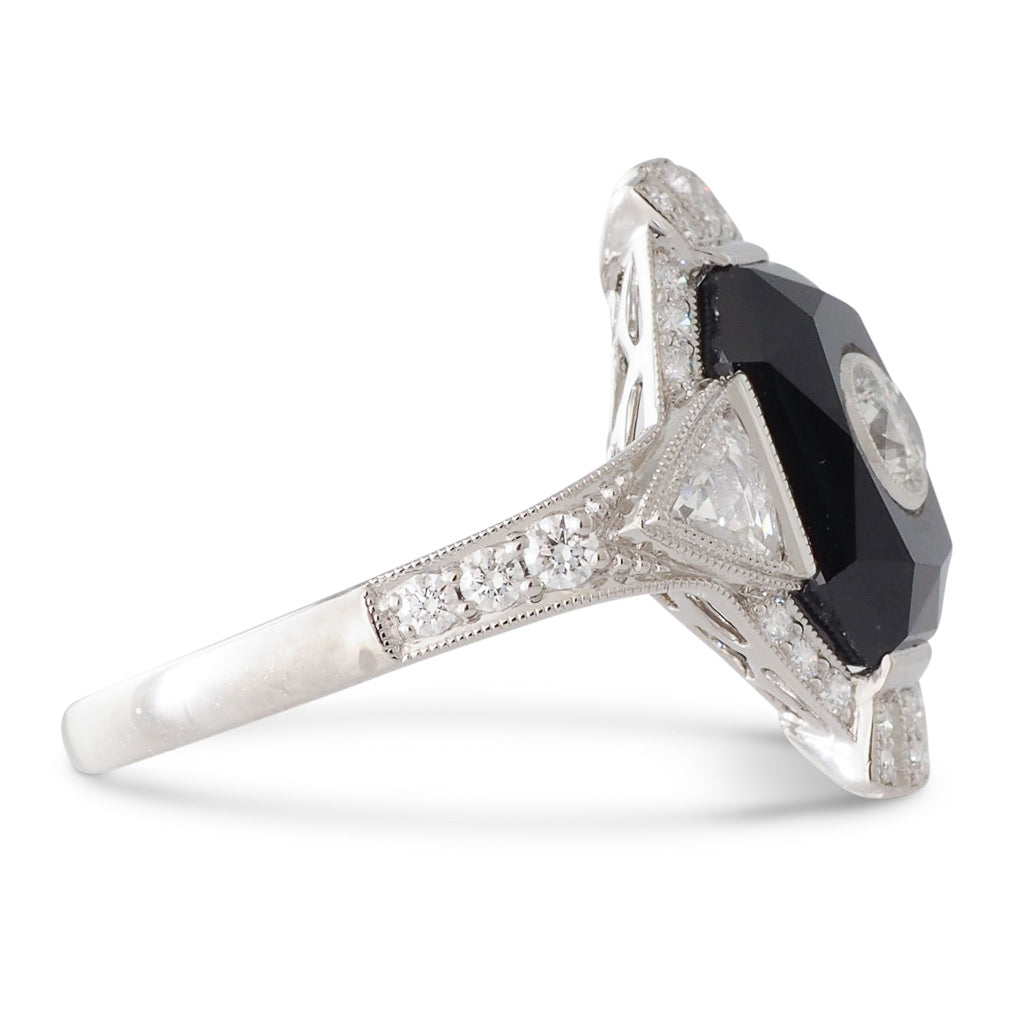 Onyx and Diamond Plaque Ring