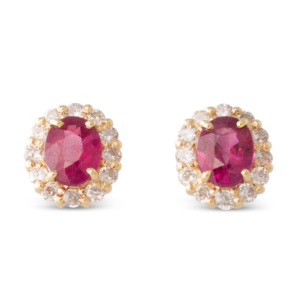 Ruby and Diamond Cluster Studs