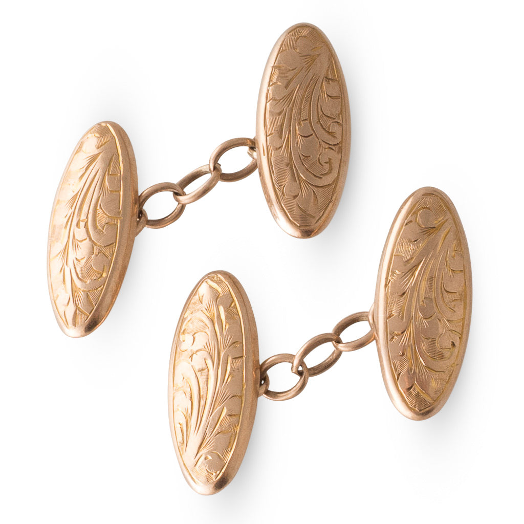 A Pair Long Oval Gold Cufflinks