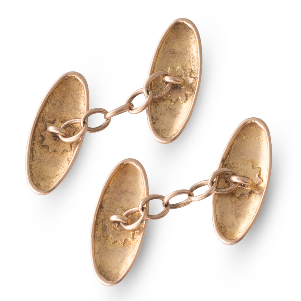 A Pair Long Oval Gold Cufflinks