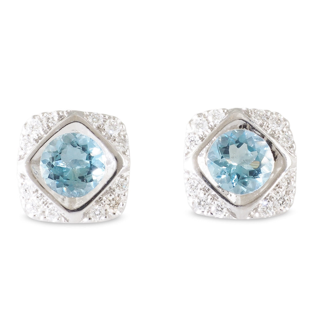 Aquamarine & Diamond Stud Earrings