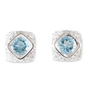Aquamarine & Diamond Stud Earrings