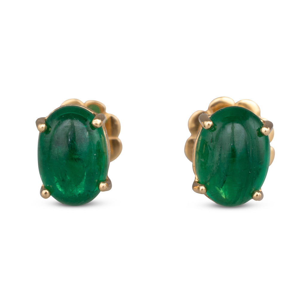Cabochon Emerald Studs