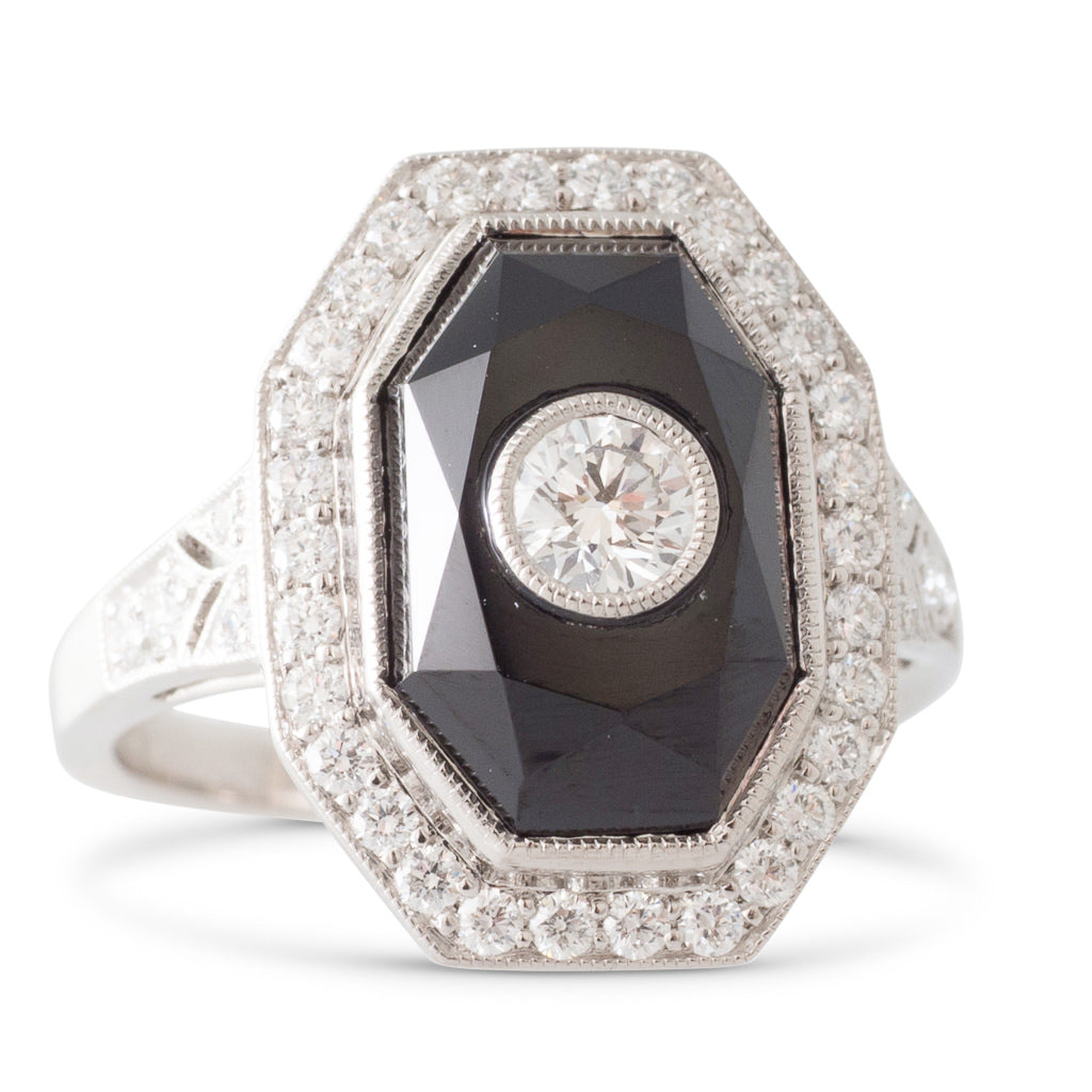 Onyx and Diamond Ring in Platinum