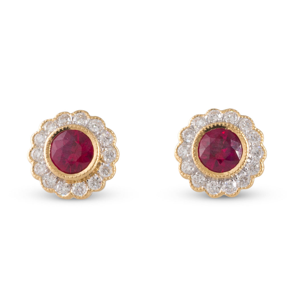 A Pair of Ruby and Diamond Studs