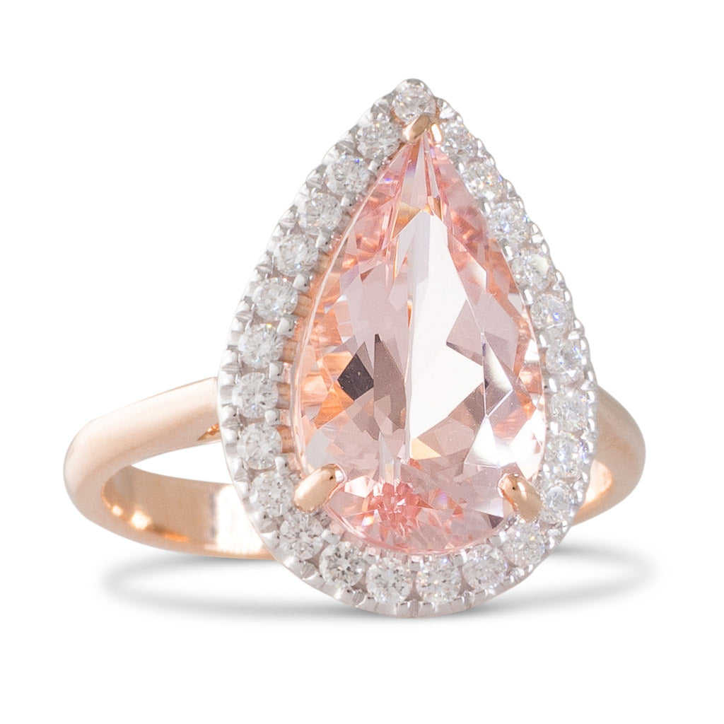 Pear Cut Morganite and Diamond Ring