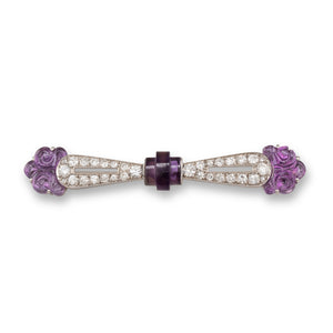 Amethyst & Diamond Bar Brooch