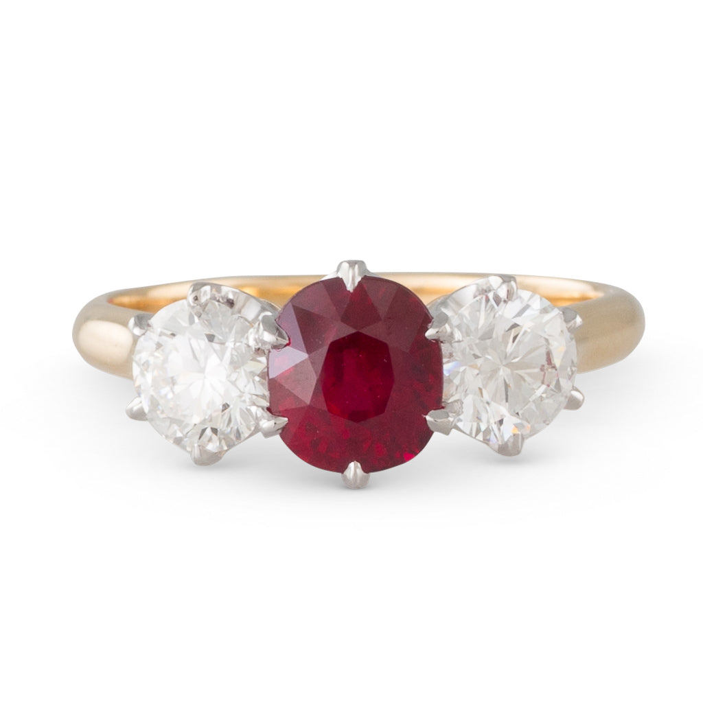 Ruby & Diamond Three Stone Ring