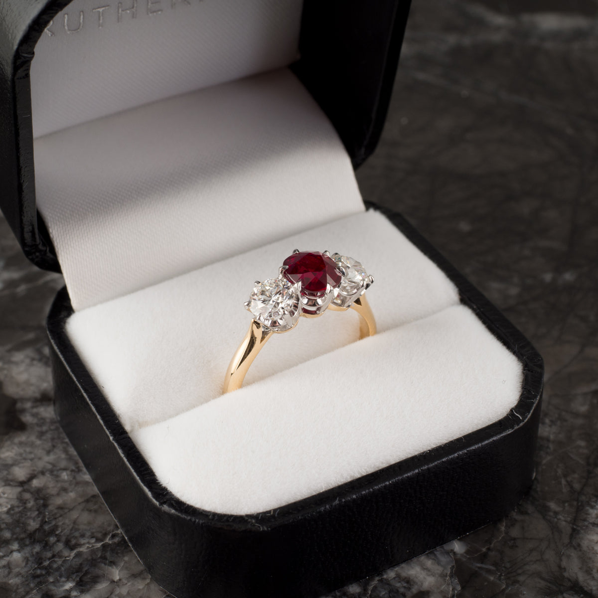 Ruby & Diamond Three Stone Ring