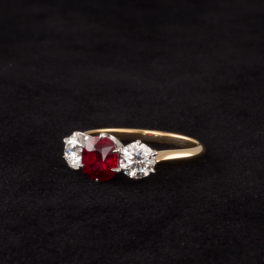Ruby & Diamond Three Stone Ring