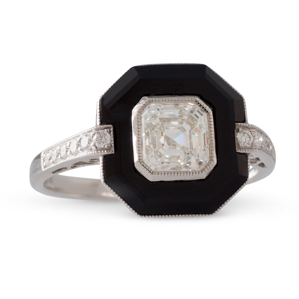 0.96ct Diamond and Onyx Ring