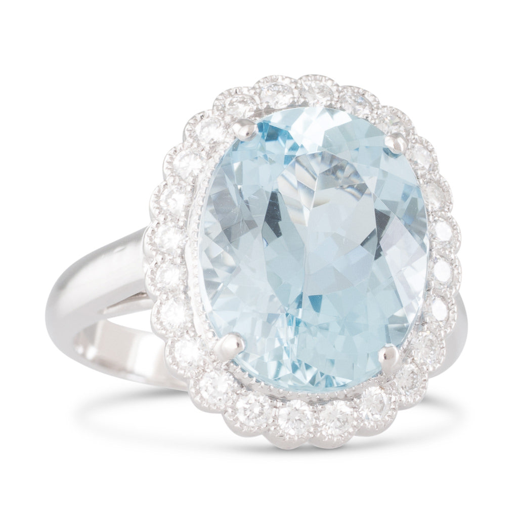 Aquamarine & Diamond Cluster Ring