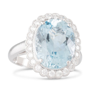 Aquamarine & Diamond Cluster Ring