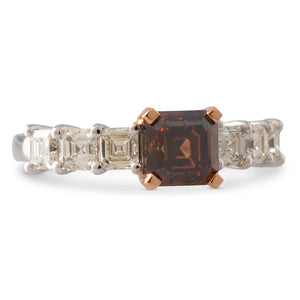 Cognac Asscher Cut Diamond Ring