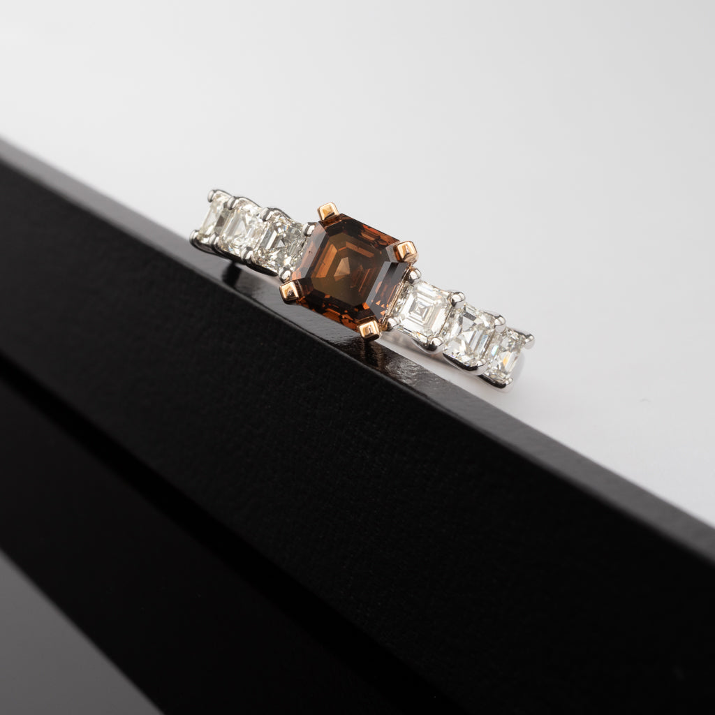 Cognac Asscher Cut Diamond Ring