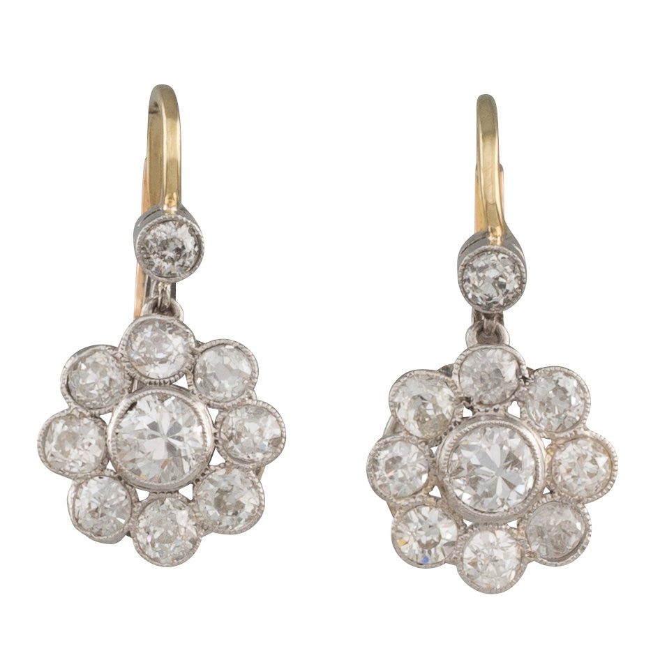 Diamond Cluster Drop Earrings