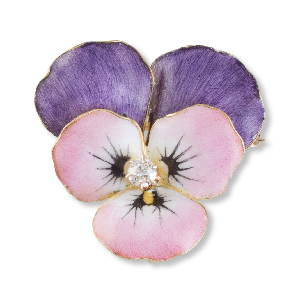 Enamel Pansy Brooch with Diamond