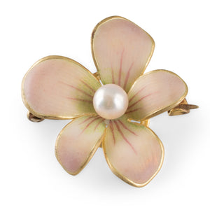 Enamel and Pearl Flower Brooch