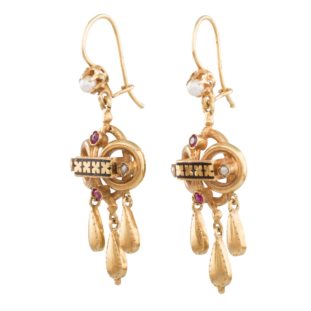 Seed Pearl and Enamel Earrings